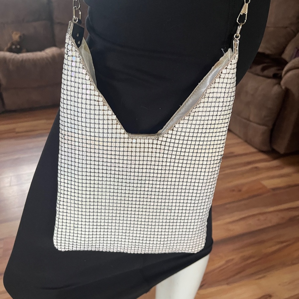 Vintage Y&S Original White Mesh Evening Bag – 24” Chain Drop Crossbody